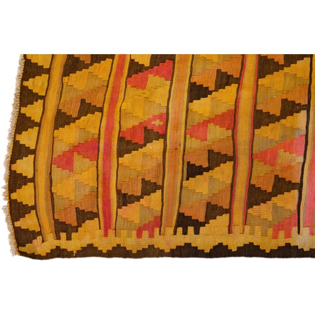 1960s Vintage Turkish Kilim Orange Handmade Tribal Wool Runner For Sale - Image 4 of 8