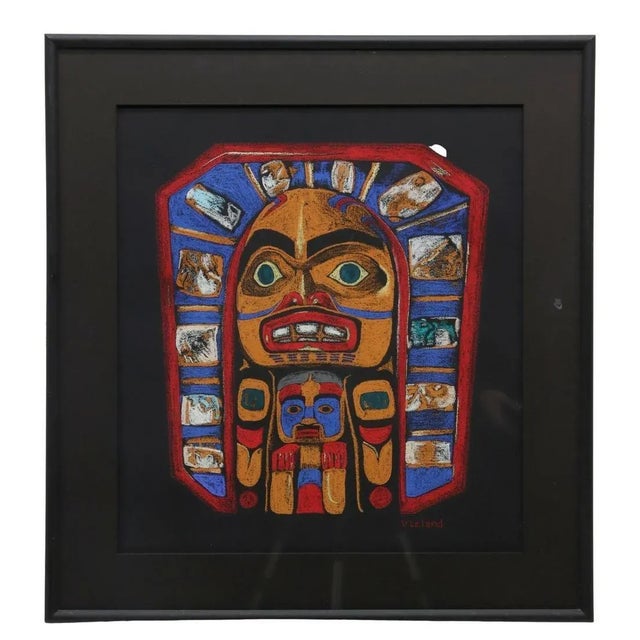 Vintage Sun Mask Pastel by Native Northwest Coast Artist V Leland, Framed For Sale In Denver - Image 6 of 7