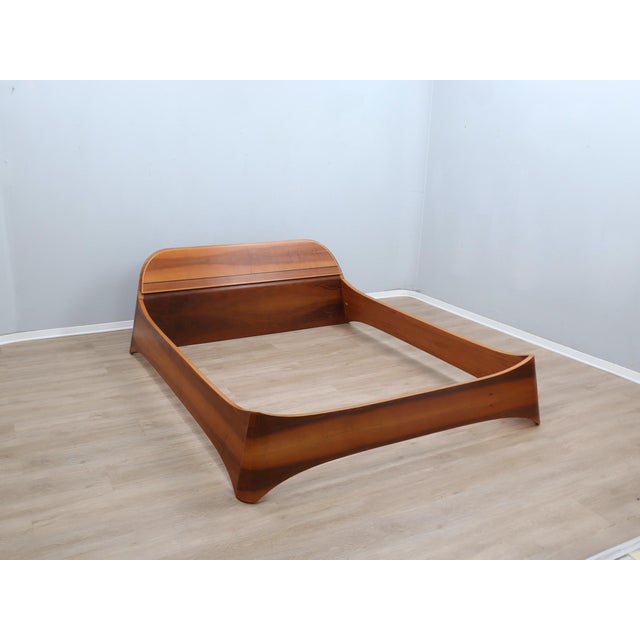 Italian Curved Walnut Bed Frame with Storage Headboard, 1970s For Sale - Image 9 of 18