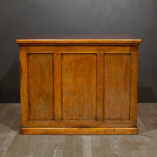 Antique Industrial Oak Architect's Desk With Integrated Swing-Out Stool c.1920 For Sale - Image 17 of 17