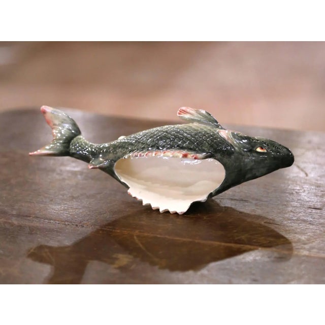 Mid 20th Century Mid-Century French Painted Barbotine Rainbow Trout Vessel From Fives-Lille For Sale - Image 5 of 8