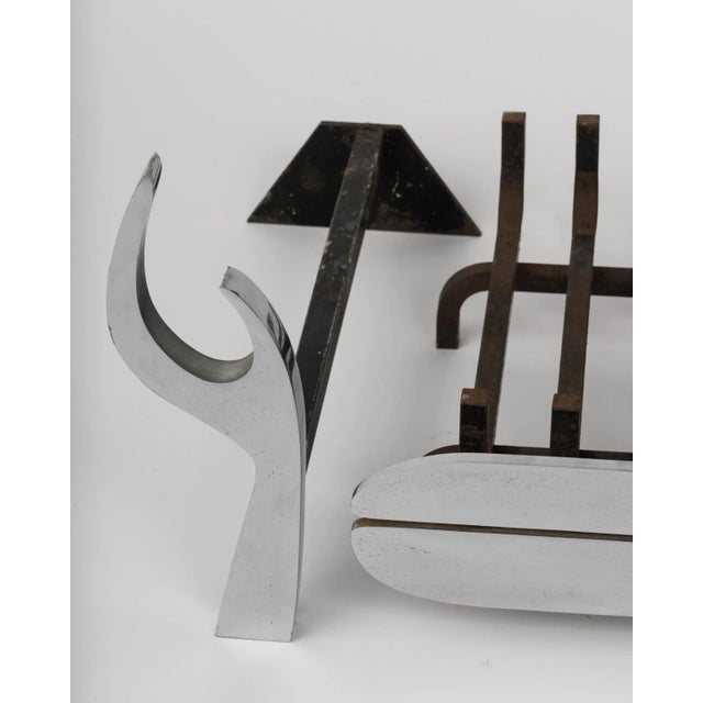 Modern Signed Stainless Steel Fireplace Set by Jean-Paul Créations, France 1970s For Sale - Image 3 of 5