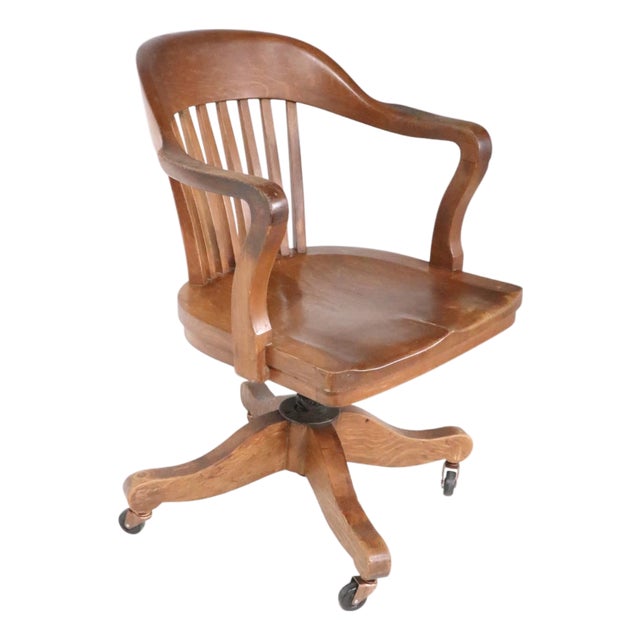 Early 20th Century Oak Bank of England Jury Style Swivel Desk Chair For Sale