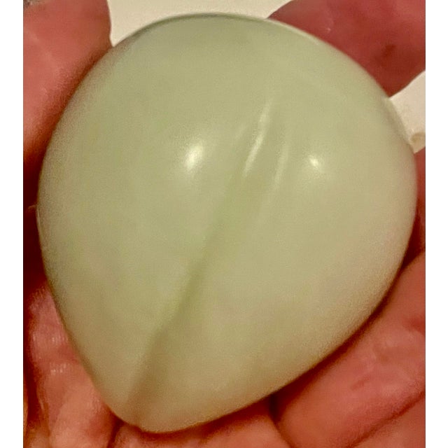 Asian Carved Milky Light Green Stone Fruit Plum For Sale - Image 6 of 6