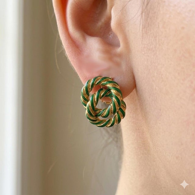 18k Yellow Gold Enamel Knot Earrings. . 19.15 grams.