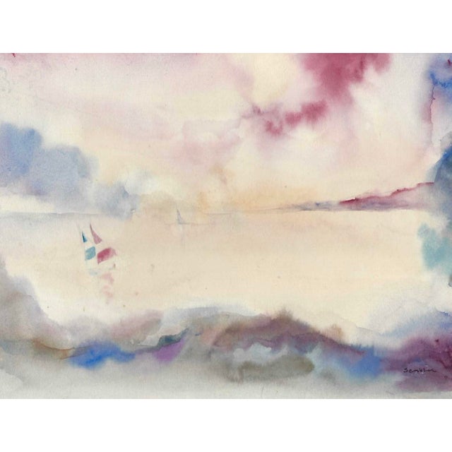 Abstract harbor with sailboats by Virginia artist Arthur Sembler (1911/12-1979). Watercolor on artist board, signed lower...