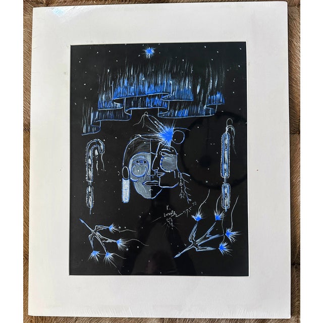 Gouache on paper, Two Faces in Blue, signed lower center K. Lorentz, dated 1972. Dimensions largest - sight: 18.75"h,...