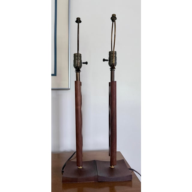 Chestnut Mid-Century Modern Sculptural Cutout Walnut Table Lamps - Pair For Sale - Image 8 of 12