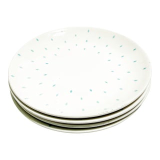 Vintage 1950s MCM Atomic Homer Laughlin Dura-Print Blue Diamond Plates – Set of 4 For Sale