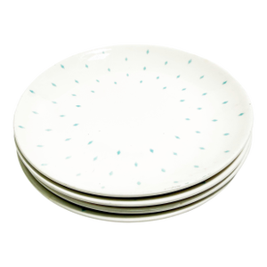 Vintage 1950s MCM Atomic Homer Laughlin Dura-Print Blue Diamond Plates – Set of 4