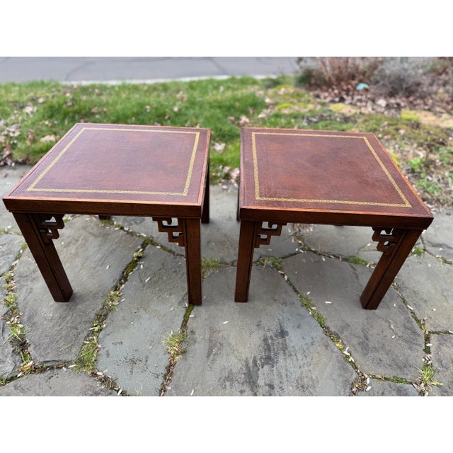 Mahogany Chinoiserie Side Tables With Gold Inlay, a Pair For Sale - Image 9 of 12