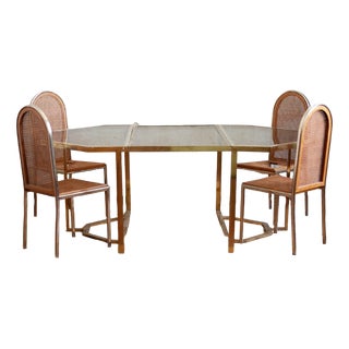 Vintage Glass and Brass Dining Set, 1970s, Set of 6 For Sale