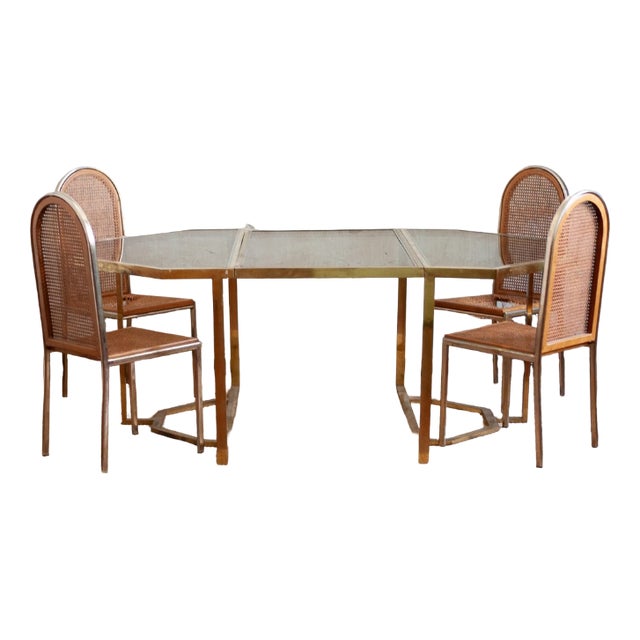 Vintage Glass and Brass Dining Set, 1970s, Set of 6 For Sale