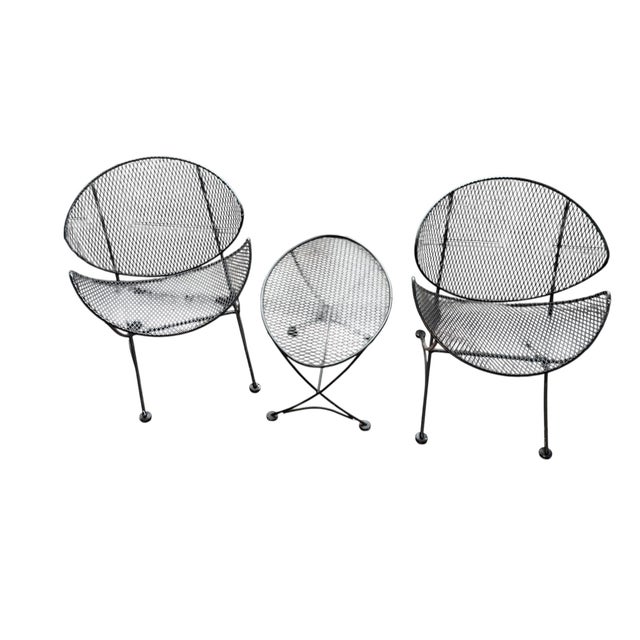 Ebony 1960s Maurizio Tempestini Salterini Three Piece Clam Patio Set Two Chairs Table Matching, Attributed For Sale - Image 8 of 13