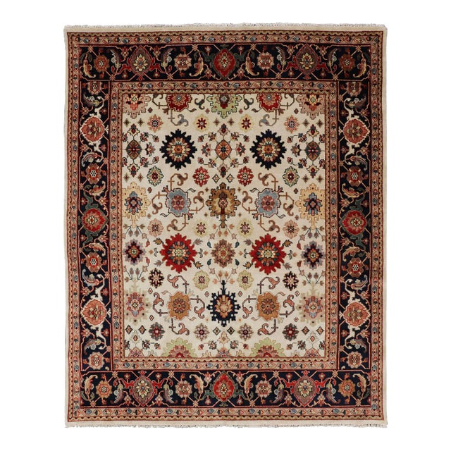 All Over Pattern Reproduction Sultanabad-Mahal Design in Ivory Background and Jewel Colors For Sale