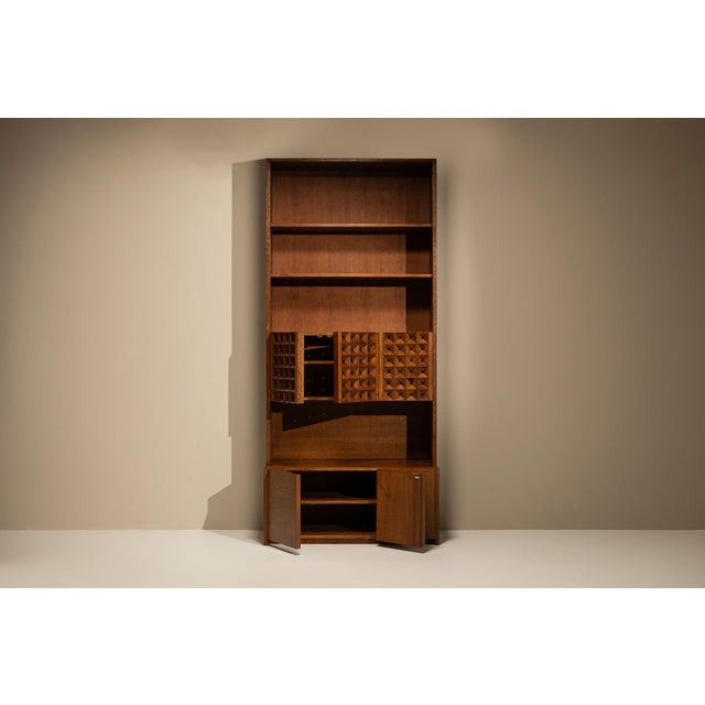Brutalist Large Bookcase in Carved Slavonian Oak by Giuseppe Rivadossi, Italy, 1970s For Sale - Image 3 of 16