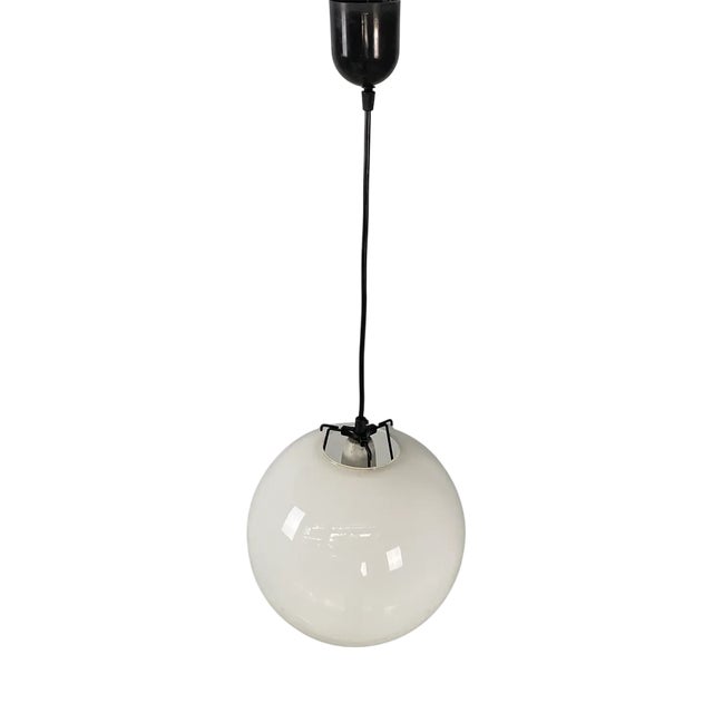 Mid-Century Italian Round White Glass Pendant, 1950s For Sale