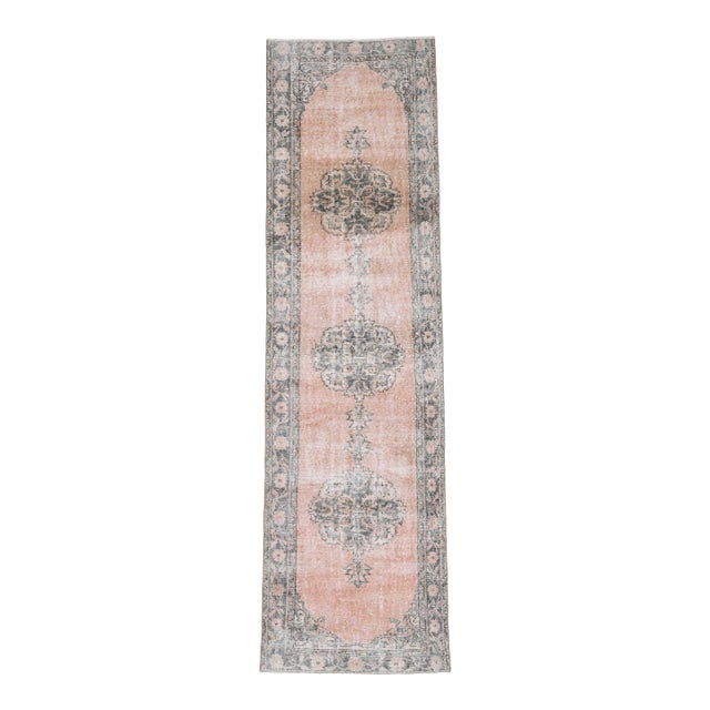 1970s Vintage Handmade Wool Cotton Orange Runner Rug For Sale
