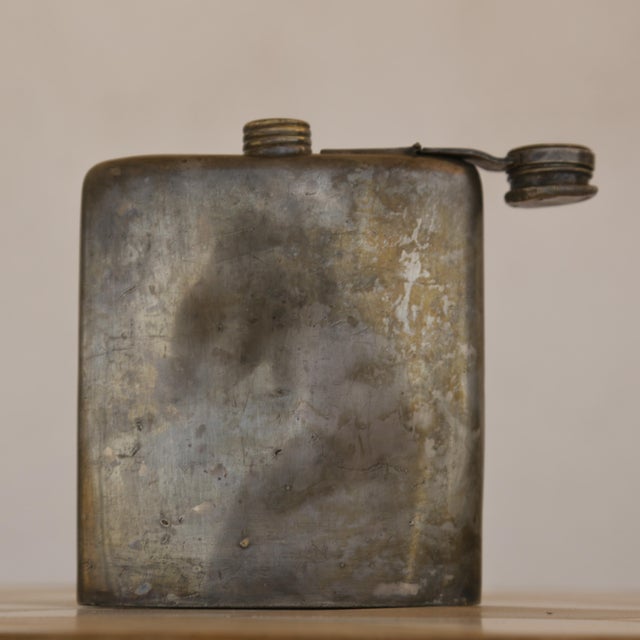 Antique Silver Plated Curved Whiskey Pocket Flask With Patina, Meriden Brittania Co, #1314 For Sale - Image 12 of 14