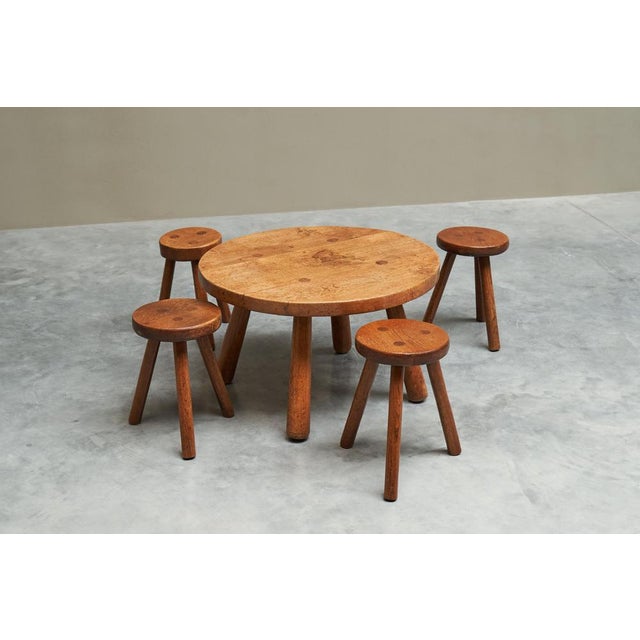 Mid-Century Modern Coffee Table and Stools in Oak, 1940s, Set of 5 For Sale - Image 12 of 13