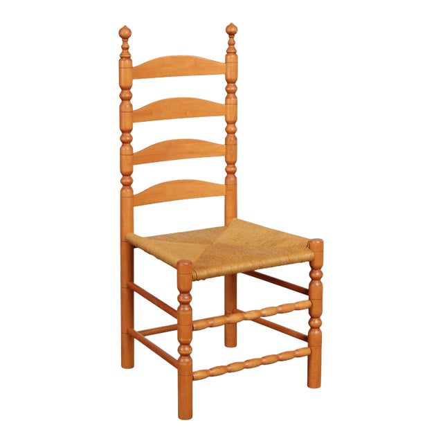 Custom Crafted Maple Ladderback Rush Seat Dining Chair For Sale