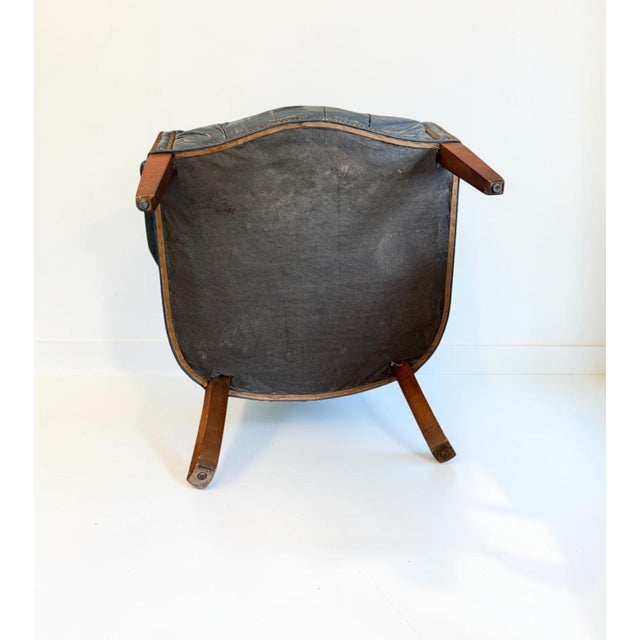 Blue Mid Century Tufted Leather Wingback Chairs, Pair For Sale - Image 8 of 8