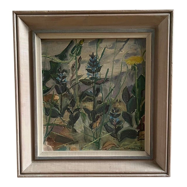 1940s Mid-Century Modern Swedish Original Oil Painting - Meadow Flowers by Inga Eriksson Loarp For Sale