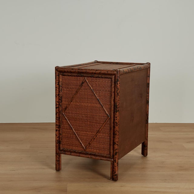 Pair of Vintage British Colonial Faux Bamboo and Grasscloth Stands For Sale - Image 14 of 16