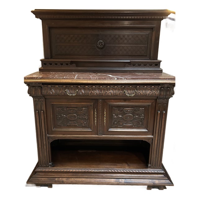 Late 19th Century Renaissance Revival Carved Buffet With Marble Top For Sale