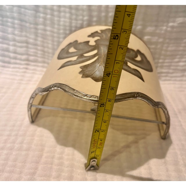 Unique Handmade Shield Shades With Fleur De Liz Detail in Silver - Set of 4 For Sale In Los Angeles - Image 6 of 8