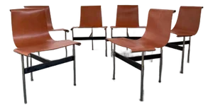1950s Set of 6 Leather "T" Chairs by Katavolos, Kelley & Littell for Laverne Inc.