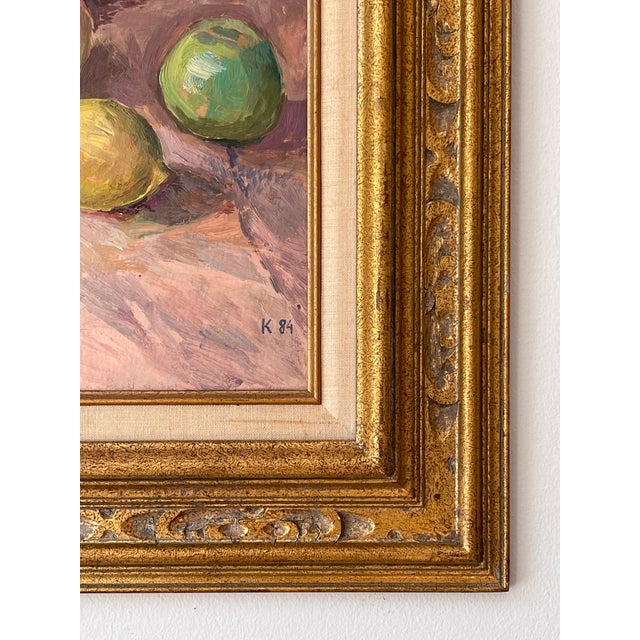 Vintage Oil Painting Still Life With Apples & Lemons, 1984 For Sale - Image 13 of 13