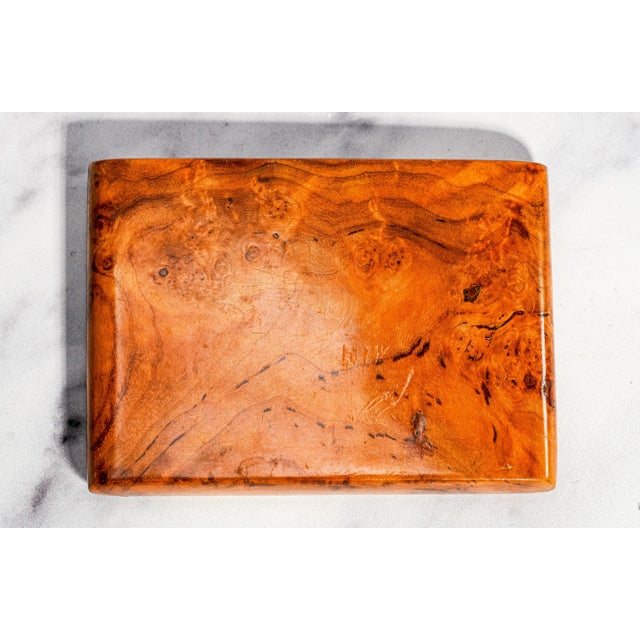 Stately Antique Burl Wood Cigarette Case Interlocking Hinge Pocket & Desk Accessory Tobacciana For Sale - Image 11 of 11