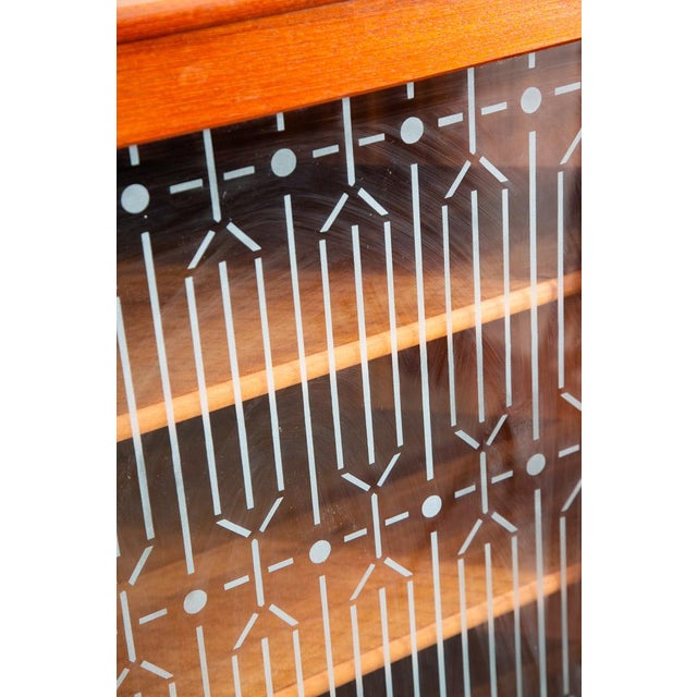 Mid Century Danish Modern Corner Cabinet Teak Wood Bar Denmark Drawers Glass MCM For Sale - Image 10 of 11