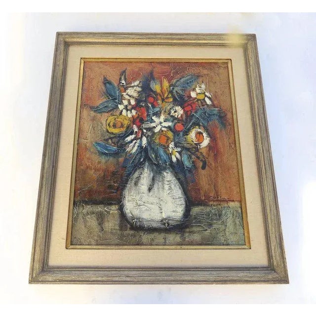 Paint Mid 20th Century Floral Still Life Acrylic Painting, Framed For Sale - Image 7 of 13