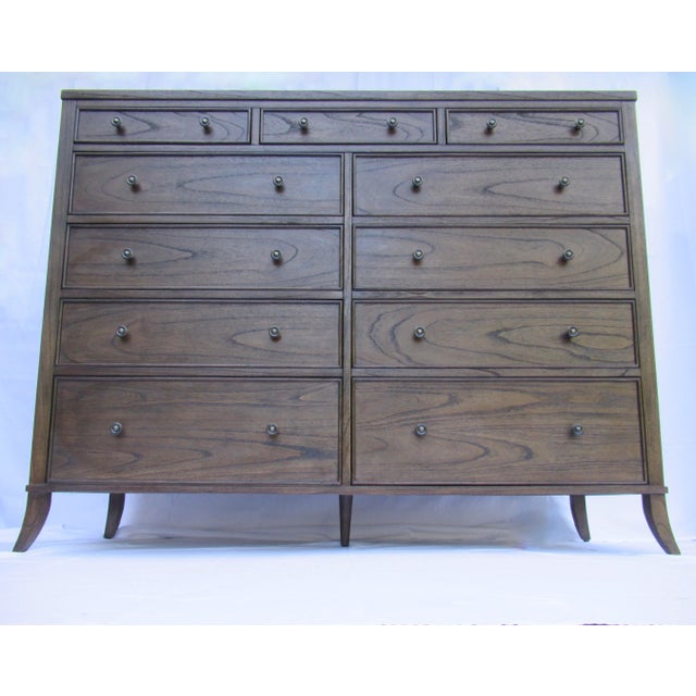 C.2019; Arhaus Furniture Custom Highboy "Pearson, Chest/Dresser. it is an 11-Drawer front dresser with antique patina knob...