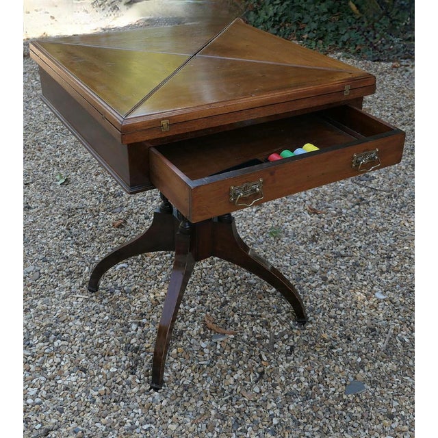 Antique Victorian Envelope Card Table with Gaming Wells, 1880 For Sale - Image 3 of 12