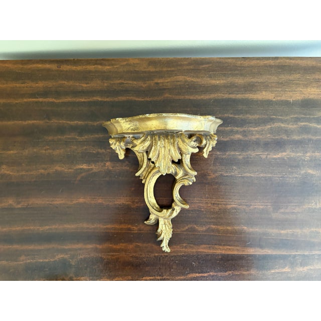 Mid 20th Century Pair of Mid-Century Italian Rococo Giltwood Wall Shelves For Sale - Image 5 of 9