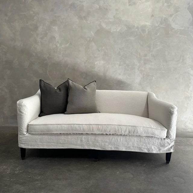 Wood Custom Upholstered or Slip Covered Sofa in Heavy Stone Washed Belgian Linen For Sale - Image 7 of 11