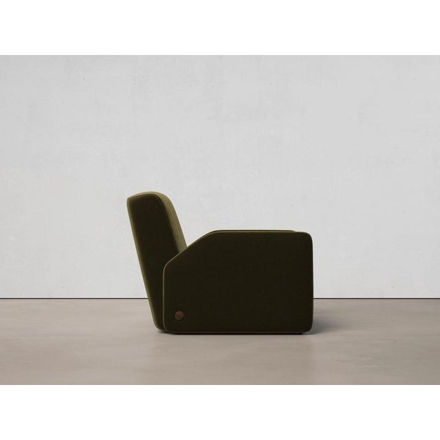 Contemporary Oscar Green Upholstery and Walnut Chair by Haymann Editions For Sale - Image 3 of 7