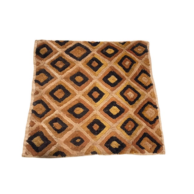 Textile Vintage African Tribal Kuba Kasai Velvet Raffia Textile 24" by 23" For Sale - Image 7 of 7