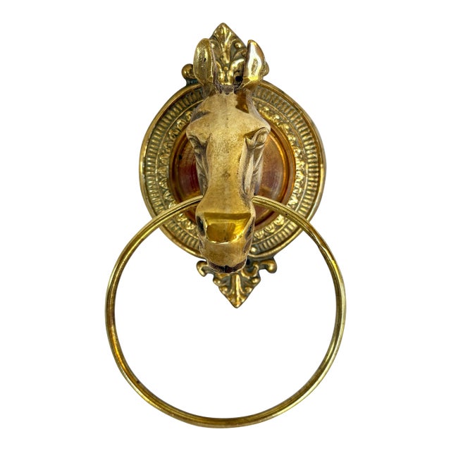 Mid 20th Century Brass Horse Head Equestrian Towel Holder Ring For Sale