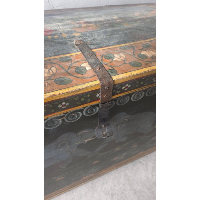 Huge Hand Painted 19th Century Indian Wedding Dowry Trunk For Sale - Image 12 of 15