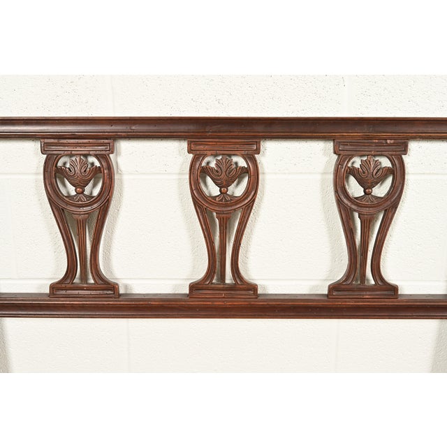 Early 20th Century Baker Furniture Style Antique Italian Neoclassical Carved Walnut Twin Size Beds, Pair For Sale - Image 5 of 8