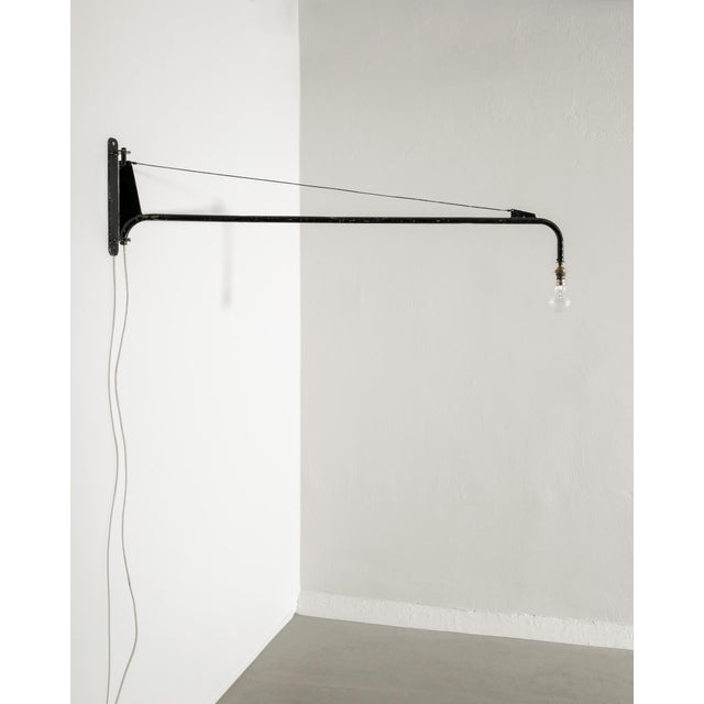 Metal Mid-Century Modern French Black Metal Jib Potence Wall Lamp by Jean Prouvé, 1950s For Sale - Image 7 of 7
