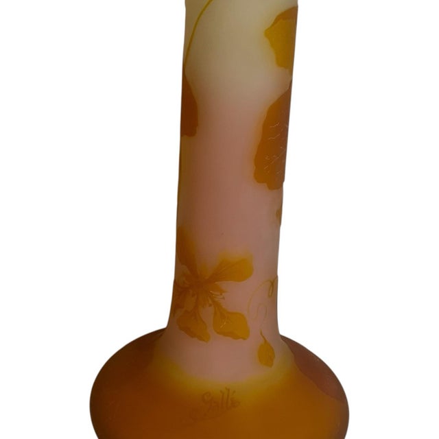 Glass Monumental Émile Gallé (1846–1904) Art Nouveau Cameo Glass Nasturtium (Capucines) Banjo Vase C1900s For Sale - Image 7 of 11