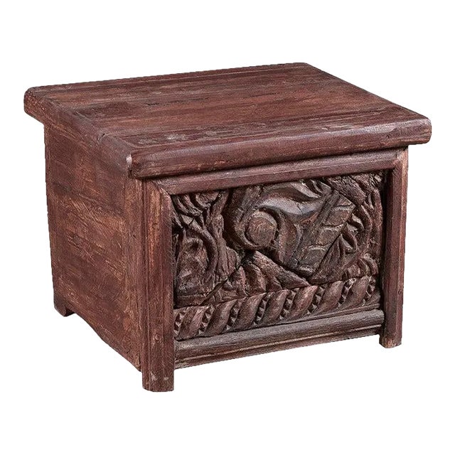 Vintage Rustic Hand Carved Wood Box For Sale