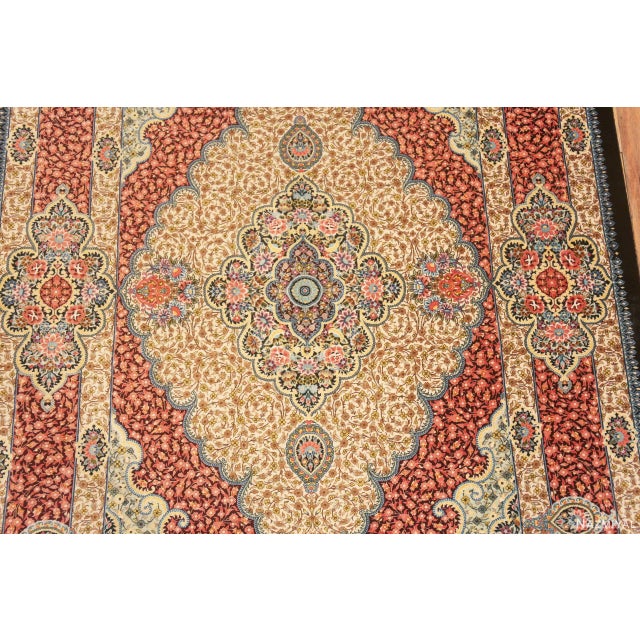 Persian Nazmiyal Collection Scatter Size Floral Vintage Persian Silk Qum Rug For Sale - Image 3 of 7