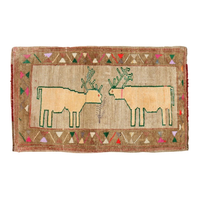 Vintage Turkish Deer Pictorial Rug - 1'9" x 2'9" For Sale