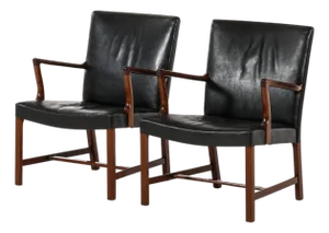 Mahogany and Leather Armchairs from Hans Wegner, 1950s, Set of 2